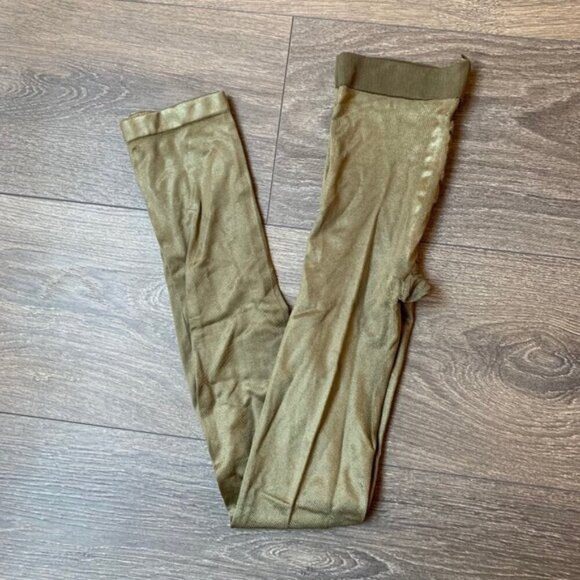 H&M Women's Leggings Tights Shimmer Metallic Shine Green Full length Footless - Picture 3 of 9